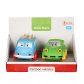 Σετ αυτοκινήτου κινουμένων σχεδίων - 2 τεμάχια - μπλε λεωφορείο και πράσινο αυτοκίνητο Toi-Toys 250636 4