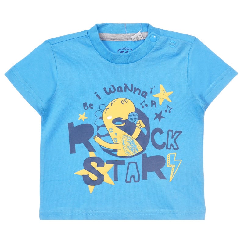 Βαμβακερό μπλουζάκι Chicco σε μπλε χρώμα με στάμπα δεινοσαύρου για μωρό  251384