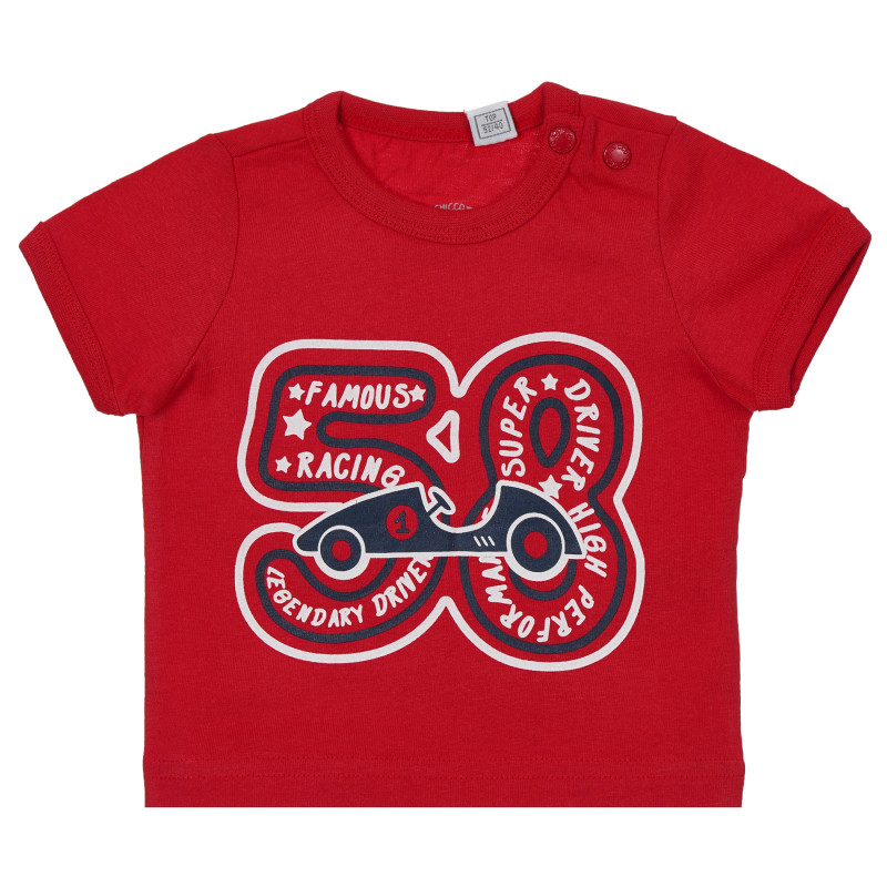 Βαμβακερό βρεφικό μπλουζάκι Chicco σε κόκκινο χρώμα με στάμπα αγωνιστικού αυτοκινήτου   251531