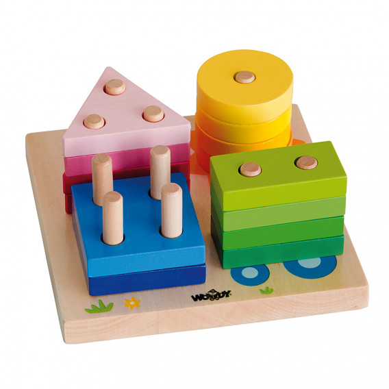 Ξύλινο παιχνίδι, πίνακας ταξινόμησης - Σχήματα και χρώματα, σπίτι και ήλιος Woody 252927 