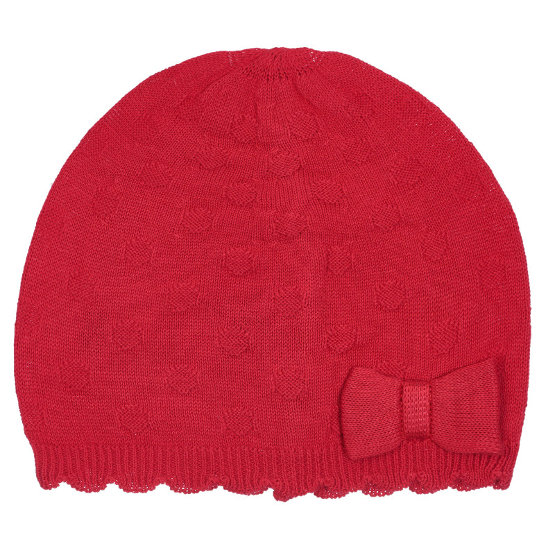 Βαμβακερό πλεκτό καπέλο με κορδέλα απλικέ για μωρό, κόκκινο  254278