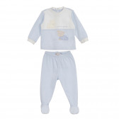 Βρεφικό μπλε σετ Chicco από βαμβακερή μπλούζα και κλειστό παντελόνι με αρκουδάκι και γατάκι Chicco 254500 