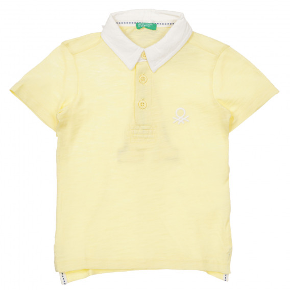 Βαμβακερή μπλούζα με κοντά μανίκια και γιακά για ένα μωρό, κίτρινο Benetton 254526 5