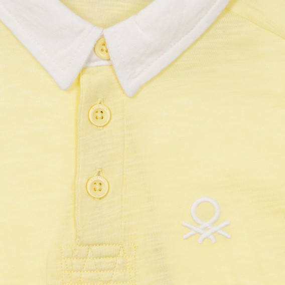 Βαμβακερή μπλούζα με κοντά μανίκια και γιακά για ένα μωρό, κίτρινο Benetton 254527 6
