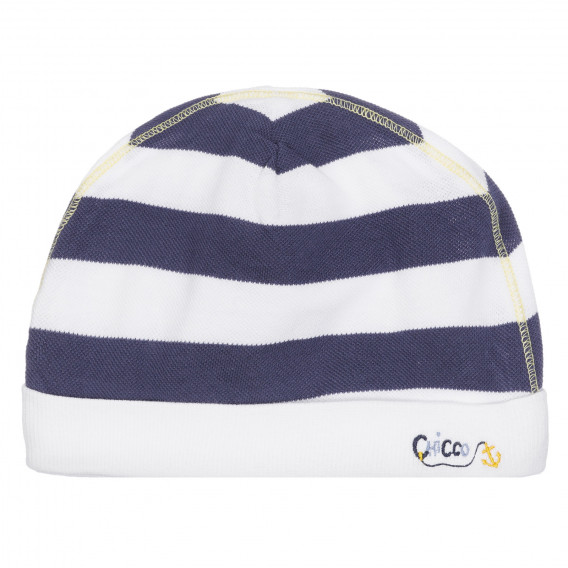 Βαμβακερό καπέλο σε λευκές και μπλε ρίγες με απλικέ για μωρό Chicco 254668 