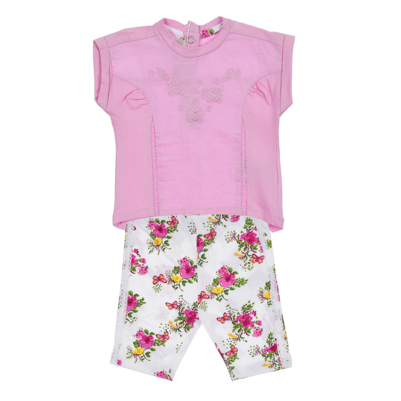 Βαμβακερό σετ χιτώνα και κολάν για μωρό σε ροζ και λευκό χρώμα  254991