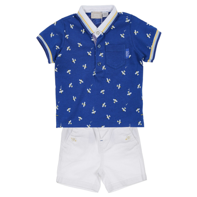 Σετ βαμβακερό μπλουζάκι και βρεφικό σορτσάκι σε μπλε και λευκό χρώμα  255047