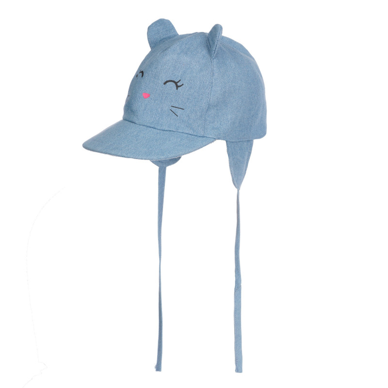 Βαμβακερό τζιν καπέλο με εκτύπωση μωρό γατάκι, μπλε  255371