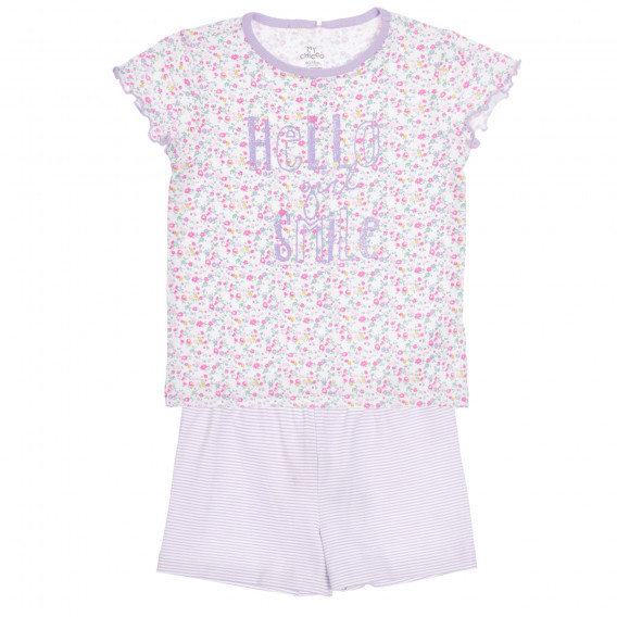 Βαμβακερές πιτζάμες Chicco "HELLO GIRL" σε μωβ και λευκό χρώμα για μωρό Chicco 255773 