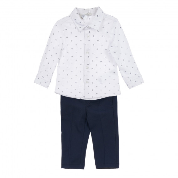 Βαμβακερό πουκάμισο με βρεφικό παντελόνι σε λευκό και μπλε χρώμα Chicco 256011 