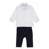 Βαμβακερό σετ πουκάμισο και παιδικό παντελόνι σε λευκό και μπλε χρώμα Chicco 256029 