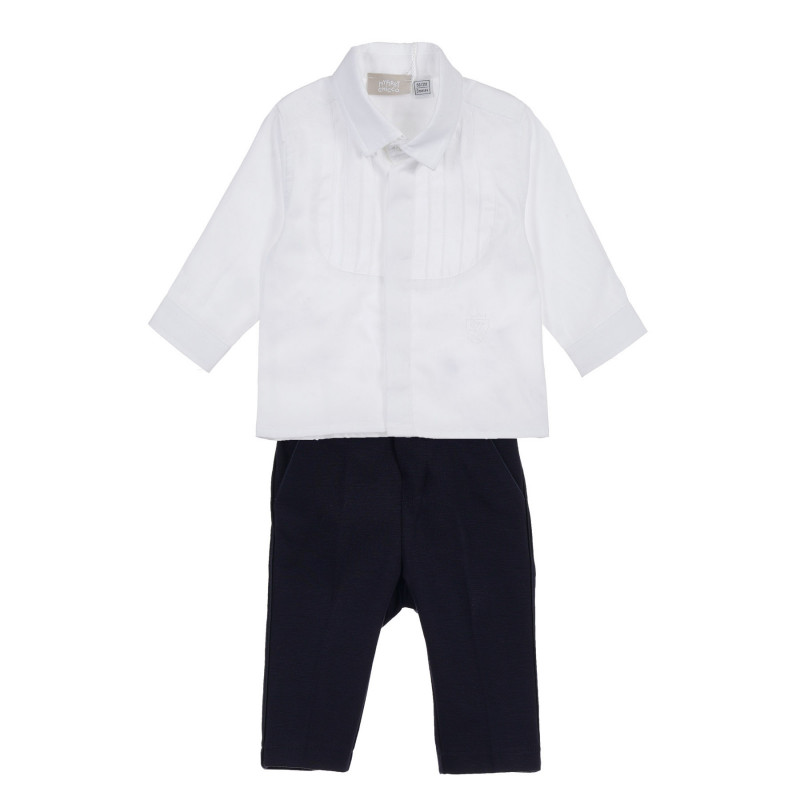 Βαμβακερό σετ πουκάμισο και παιδικό παντελόνι σε λευκό και μπλε χρώμα  256029