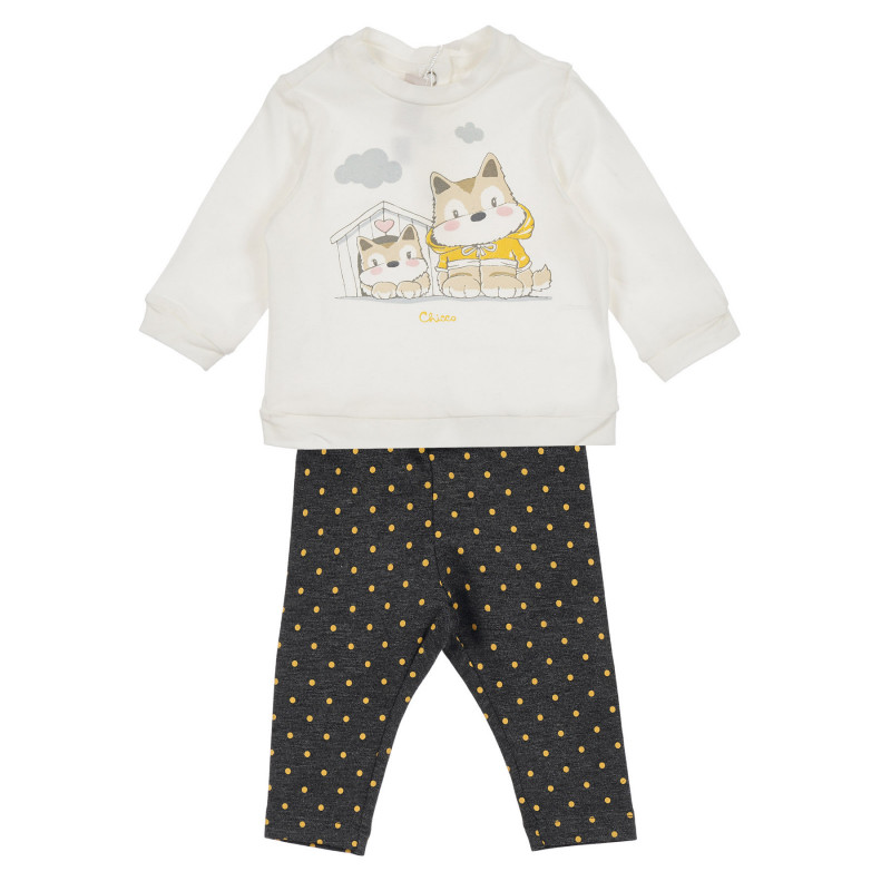 Βαμβακερή μπλούζα σετ με κολάν για μωρό σε λευκό και καφέ χρώμα  256135