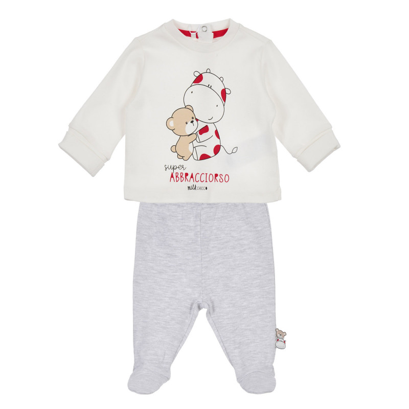 Βαμβακερό σετ μπλούζα και μποτάκια σε λευκό και γκρι χρώμα για ένα μωρό  256146