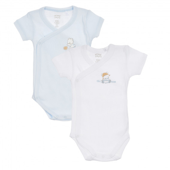 Βαμβακερό σετ από δύο κοντομάνικες φόρμες για μωρό σε λευκό και μπλε χρώμα Chicco 256269 