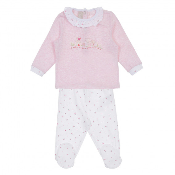 Βαμβακερό σετ μπλούζα και μποτάκια για μωρό σε ροζ και λευκό Chicco 256276 