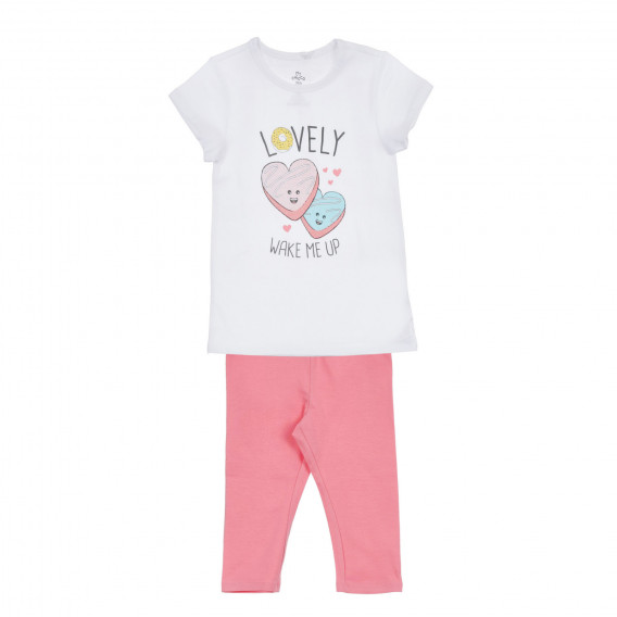 Βαμβακερό σετ μπλουζάκι και κολάν σε λευκό και ροζ χρώμα Chicco 256317 