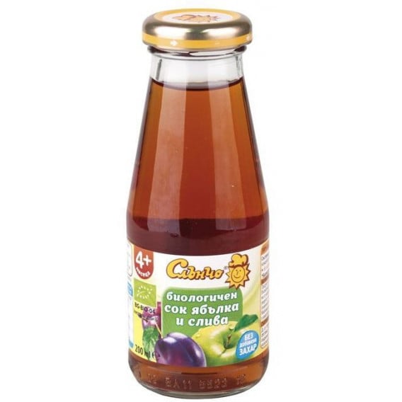 Βιολογικός χυμός μήλου και δαμάσκηνου σε μπουκάλι 200ml για παιδί 4+ μηνών Слънчо 256599 