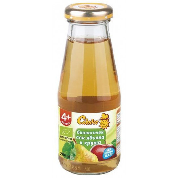 Βιολογικός χυμός μήλου και αχλαδιού σε βάζο 200ml για παιδί 4+ μηνών Слънчо 256600 
