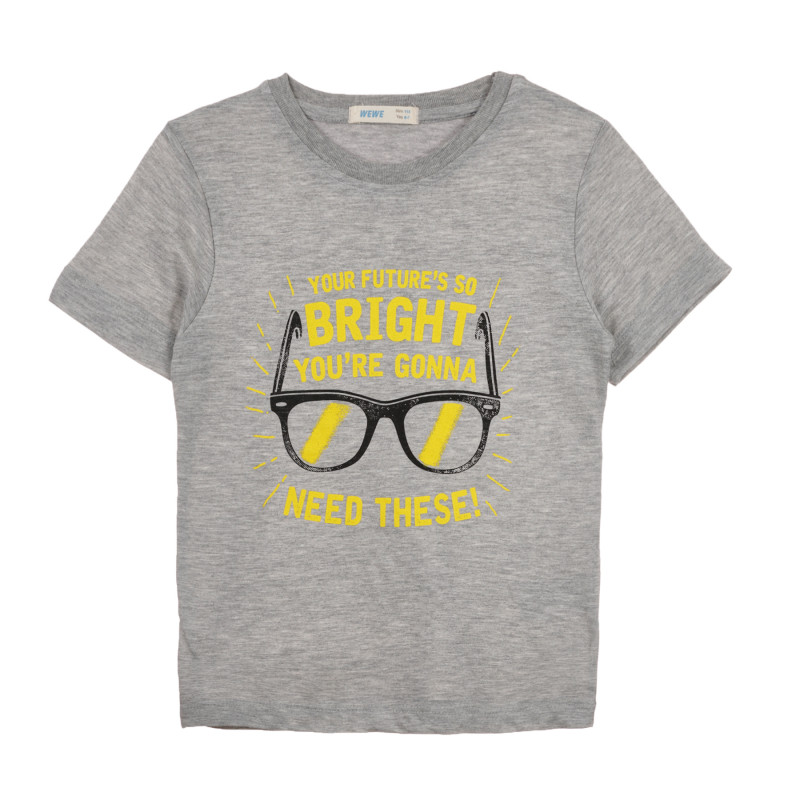 Μπλουζάκι με τύπωμα με γυαλιά και λεζάντες, σκούρο γκρι  256630