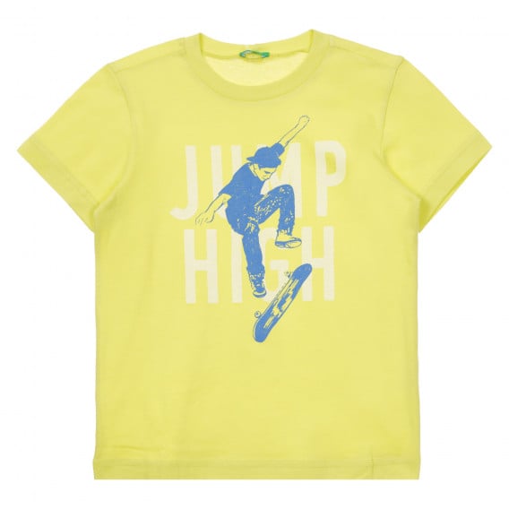Βαμβακερό μπλουζάκι με γραφική εκτύπωση και επιγραφή Jump High, πράσινο Benetton 257539 5