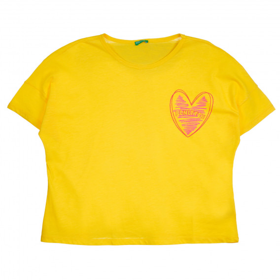 Βαμβακερό μπλουζάκι με καρδιά και επώνυμη επιγραφή για μωρό, κίτρινο Benetton 257669 5