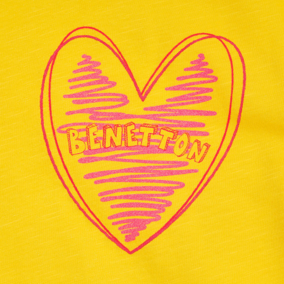 Βαμβακερό μπλουζάκι με καρδιά και επώνυμη επιγραφή για μωρό, κίτρινο Benetton 257670 6