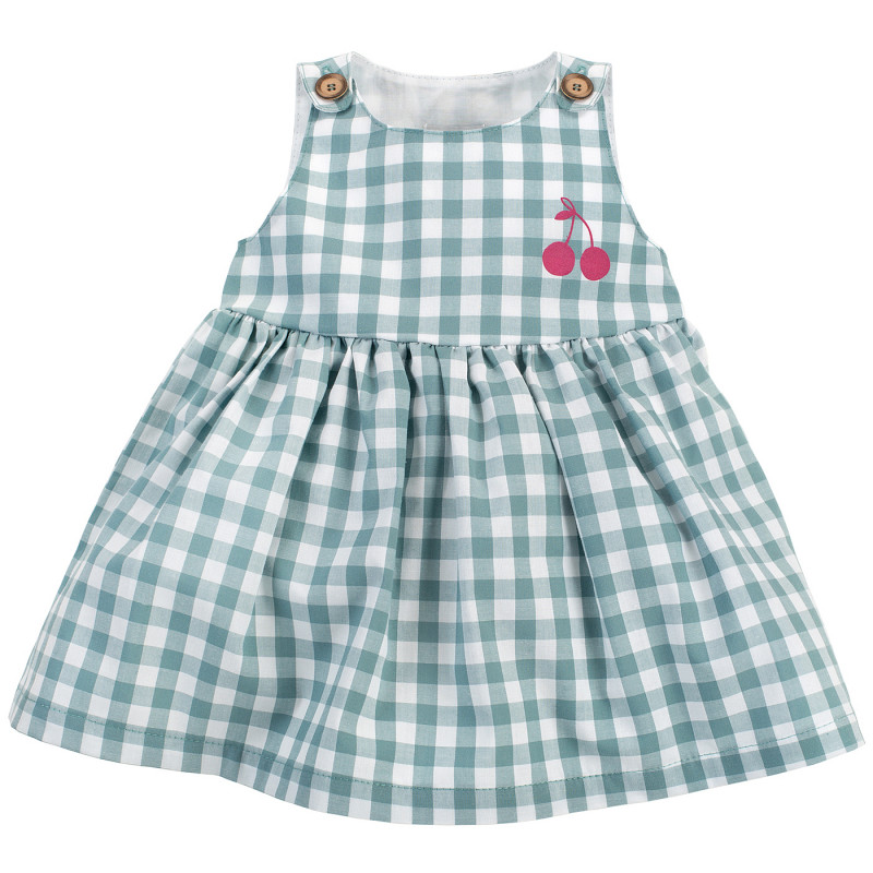 Βαμβακερό καρό φόρεμα για ένα μωρό σε λευκό και πράσινο  258038