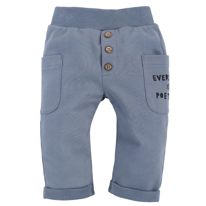 Βαμβακερό παντελόνι με διπλωμένα μπατζάκια, μπλε  258046