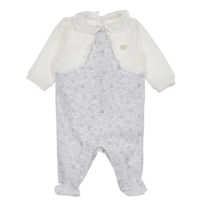 Βελούδινη φόρμα με αστέρια για ένα μωρό σε λευκό και γκρι χρώμα  258284