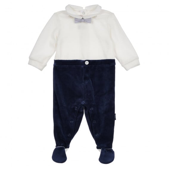 Βελούδινη ολόσωμη φόρμα με παπιγιόν για μωρά σε λευκό και μπλε χρώμα Chicco 258292 