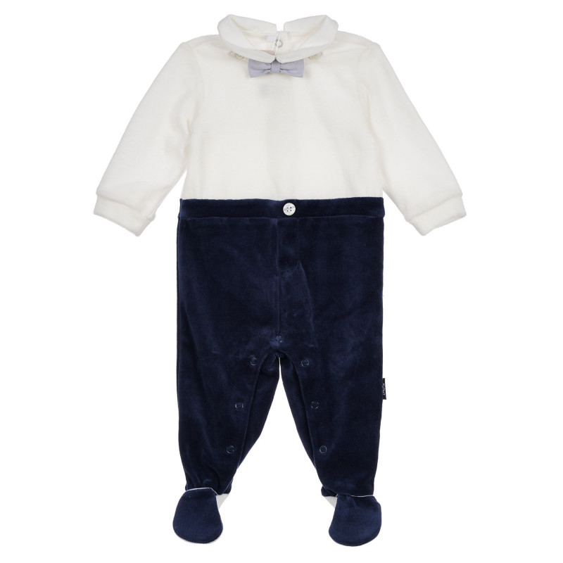 Βελούδινη ολόσωμη φόρμα με παπιγιόν για μωρά σε λευκό και μπλε χρώμα  258292