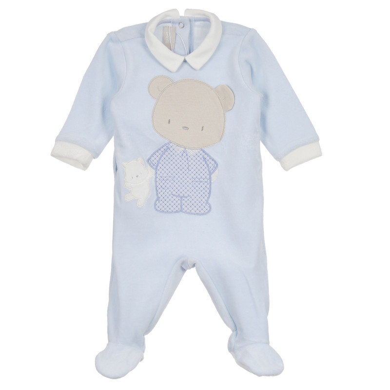 Βελούδινη ολόσωμη φόρμα με γιακά για μωρά, μπλε  258296