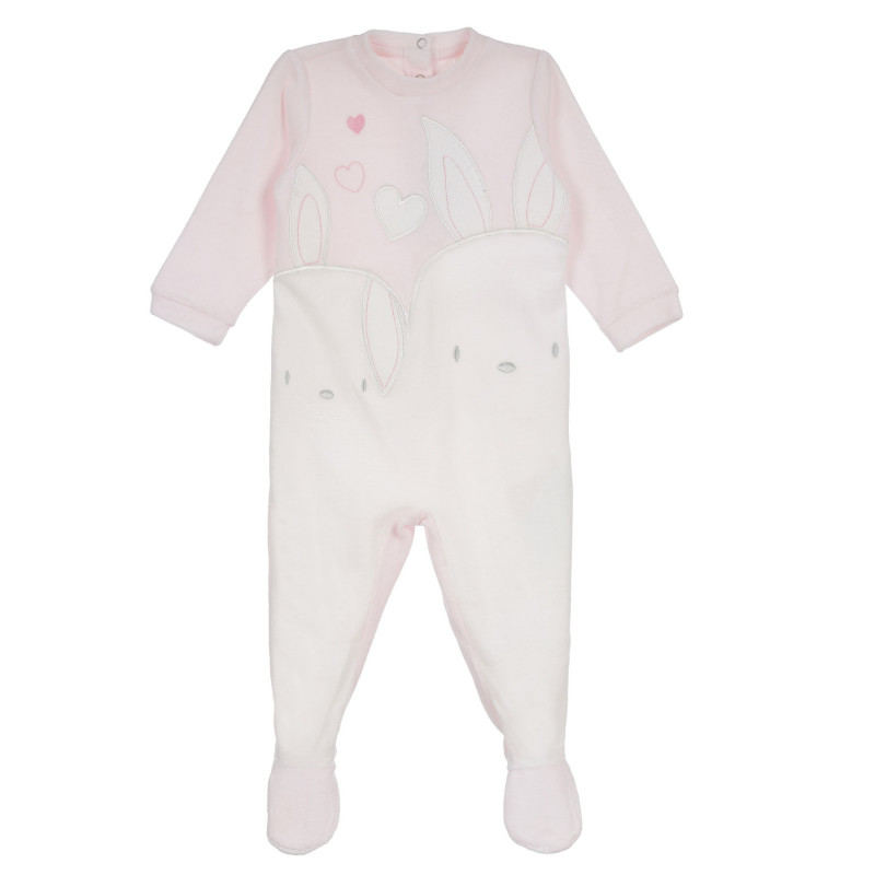 Βελούδινη ολόσωμη φόρμα με τύπωμα με λαγουδάκια για μωρά, ροζ  258335