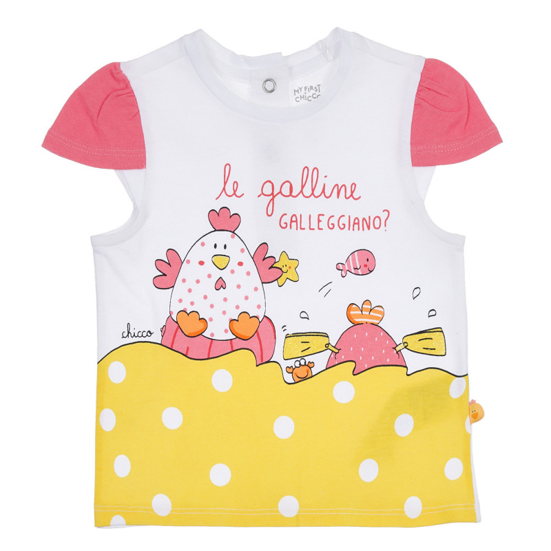 Βαμβακερό μπλουζάκι με ροζ μανίκια για μωρά, λευκό  258366