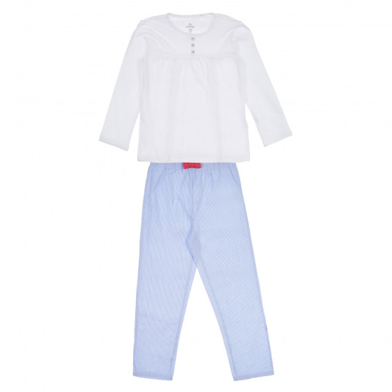 Σετ με βαμβακερή μπλούζα και παντελόνι σε λευκό και μπλε Chicco 258385 