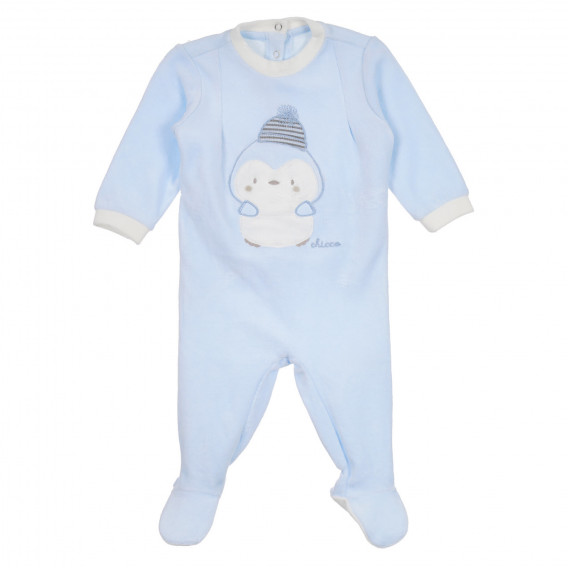 Βελούδινη ολόσωμη φόρμα με τύπωμα με πιγκουίνο για μωρά, μπλε Chicco 258395 