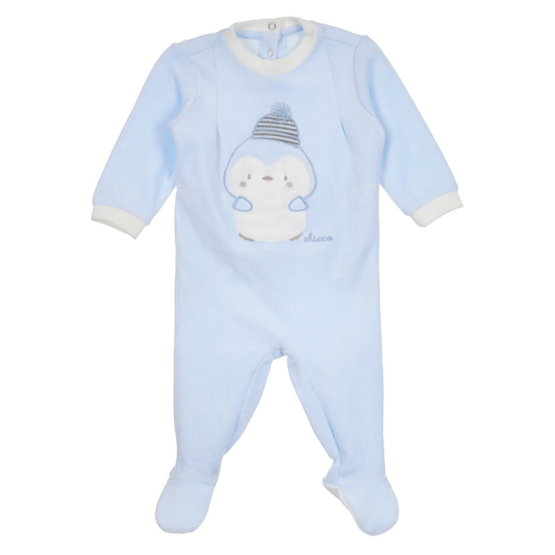 Βελούδινη ολόσωμη φόρμα με τύπωμα με πιγκουίνο για μωρά, μπλε  258395