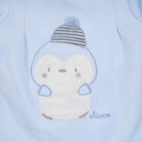 Βελούδινη ολόσωμη φόρμα με τύπωμα με πιγκουίνο για μωρά, μπλε Chicco 258396 2