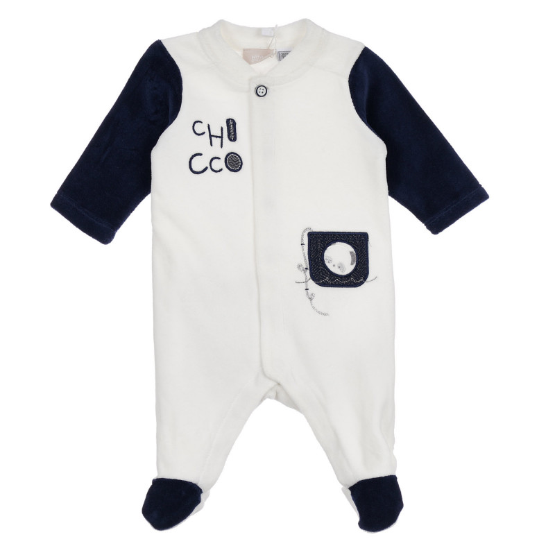 Βελούδινη φόρμα με εφαρμογές για ένα μωρό σε λευκό και μπλε χρώμα  258407