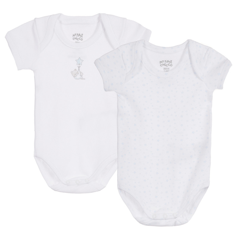 Βαμβακερό σετ από δύο κορμάκια με εικονική εκτύπωση για ένα μωρό, σε λευκό  258478