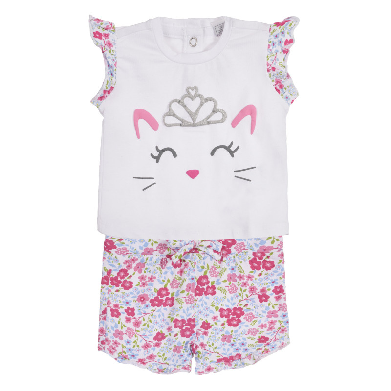 Σετ βαμβακερό μπλουζάκι και σορτς μωρού σε λευκό και ροζ  258510