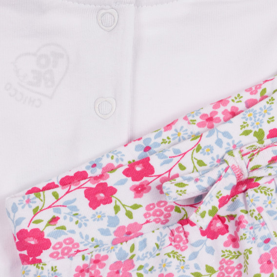 Σετ βαμβακερό μπλουζάκι και σορτς μωρού σε λευκό και ροζ Chicco 258513 4