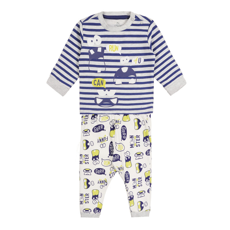 Βαμβακερές πιτζάμες με γραφική εκτύπωση για ένα μωρό σε μπλε και γκρι χρώμα  258517
