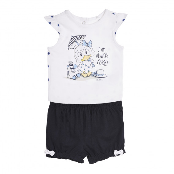 Βαμβακερό σετ μπλουζάκι και σορτς μωρού, σε λευκό και μπλε Chicco 258737 