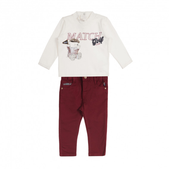 Σετ βαμβακερή μπλούζα και παντελόνι σε λευκό και κόκκινο χρώμα Chicco 258994 