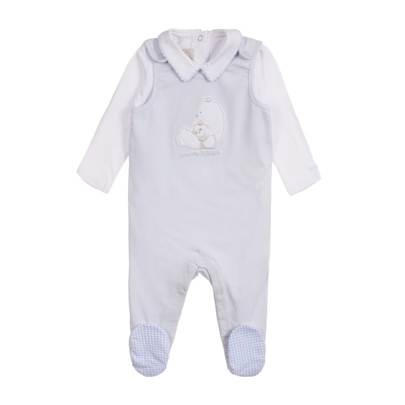 Σετ βαμβακερού σώματος και φόρμες για ένα μωρό σε λευκό και μπλε χρώμα  259016