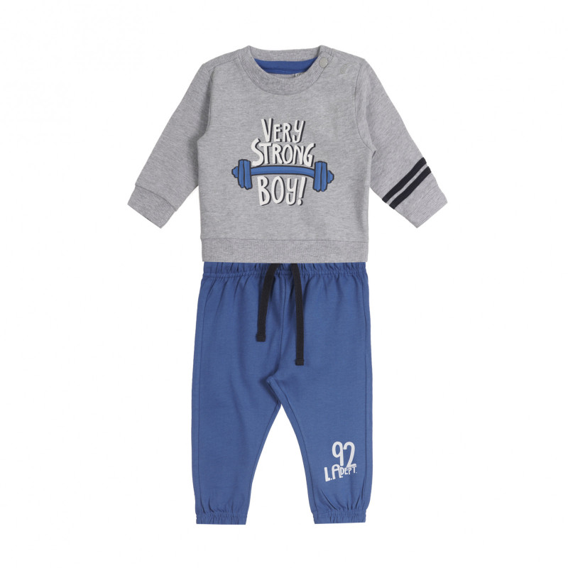Σετ φούτερ και παντελόνι για ένα μωρό γκρι και μπλε  259039