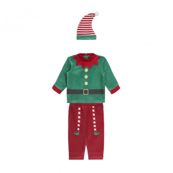 Βελούδινη χριστουγεννιάτικη φορεσιά για ένα μωρό με κόκκινο και πράσινο χρώμα Chicco 259080 