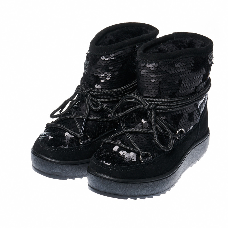 Μαύρες μπότες με κορδόνια για κορίτσια με πούλιες στην κορυφή  25947